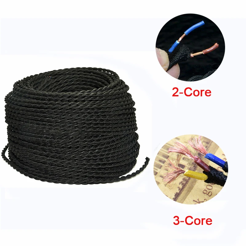 1/2/5/10 Meter Vintage Twist 2 3 Core Braided Fabric Cable Flex Lighting Lamp Wire Bar Restaurant Bedroom Stylish DIY Light Line