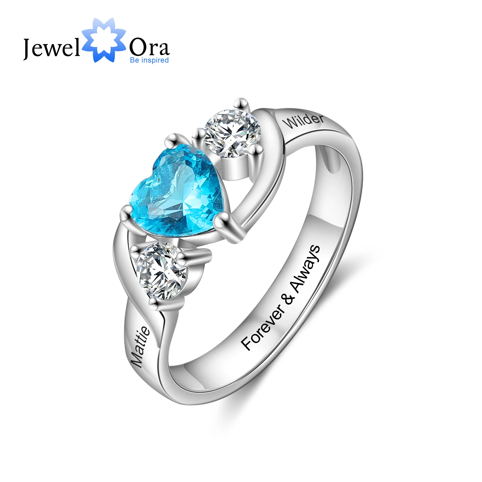 

JewelOra Personalized Birthstone Rings for Women Customized Engraving Promise Wedding Engagement Ring Gifts for Mother/ Mom