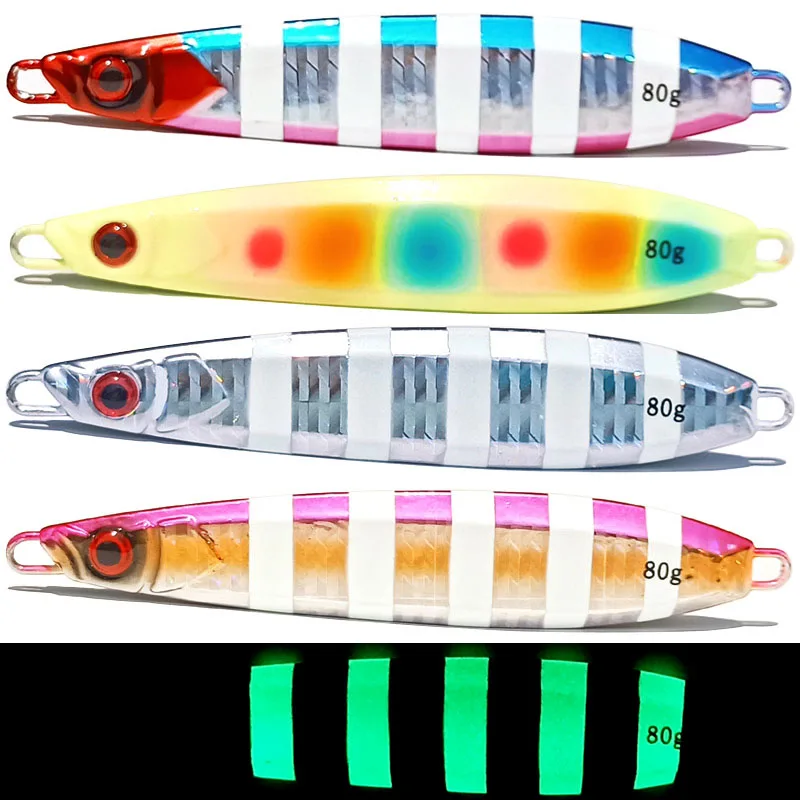 Luminous Glow Fish Lead Jig, 3D Eyes, морской окунь, заколка, окунь, вспомогательный крючок для джиггинга, Япония, 40 г, 60 г, 80 г, 100 г