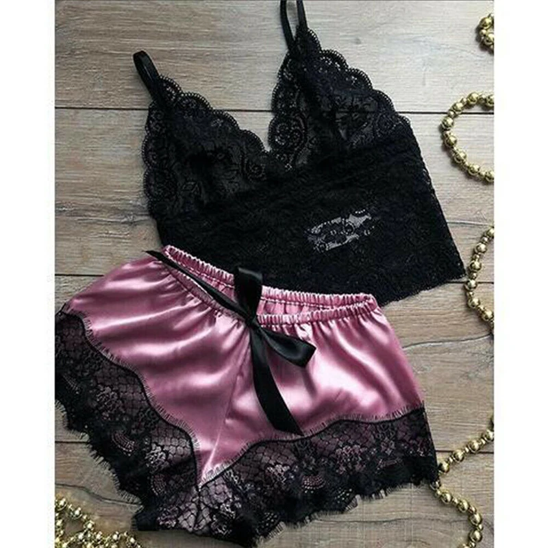 1 Set Womens Lace Sleepwear Lingerie Tops Shorts Set Babydoll Pajamas Nightwear S/M/L/XL/2XL/3XL New Color