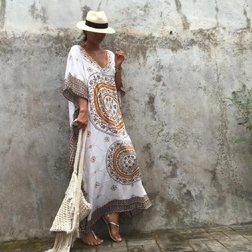 2023 لونغ بيتش التستر رداء دي بلاج ملابس السباحة التستر صيدا دي برايا طباعة المرأة ثوب السباحة التستر الستر للشاطئ # كعص