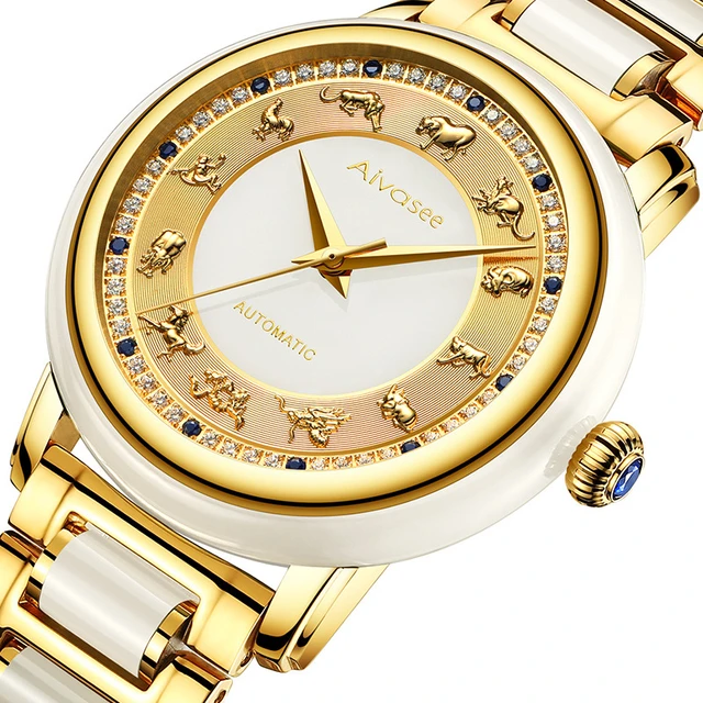 Creative Zodiac Scale White Jade Mens Watches Top Brand Luxury Sapphire Dial Couple Automatic