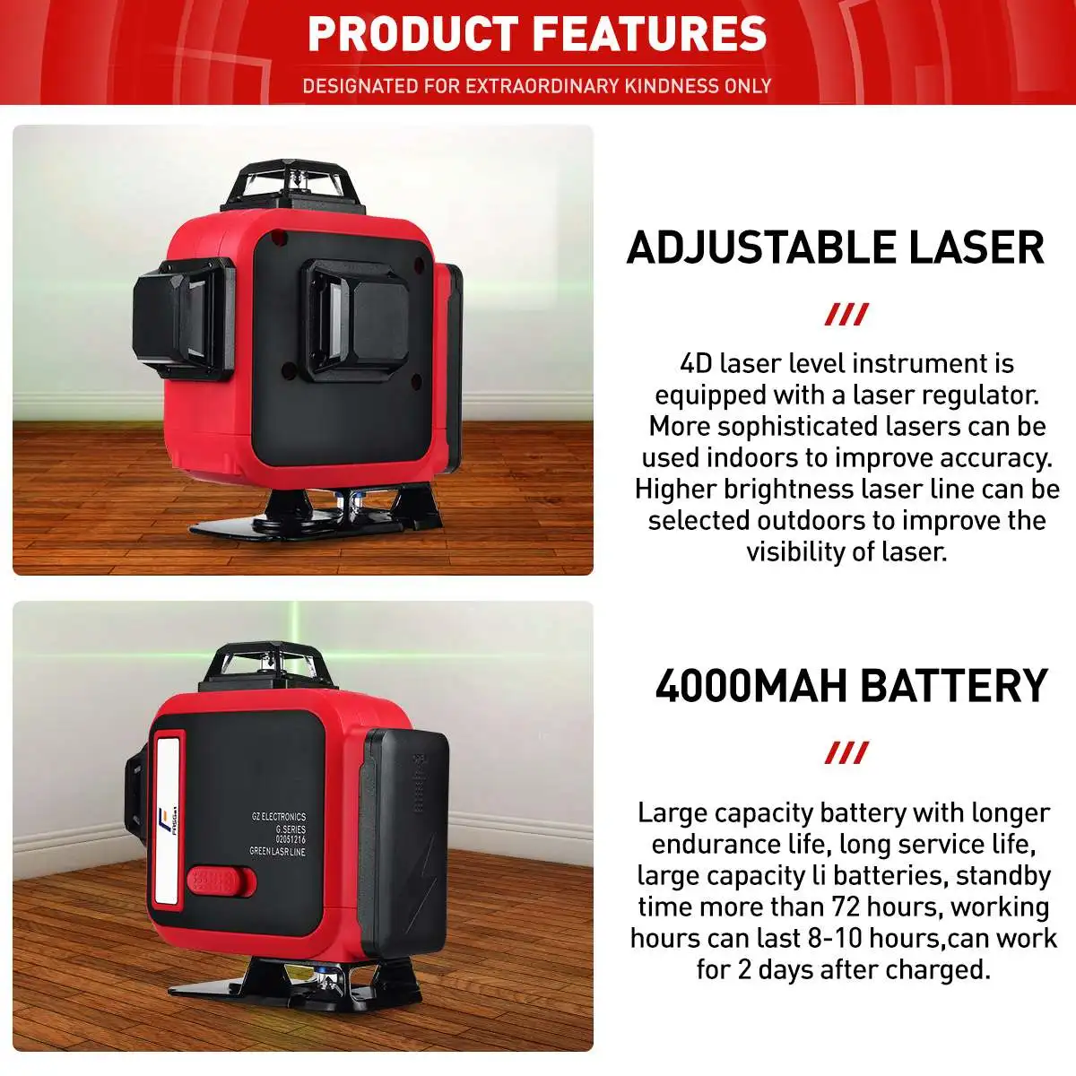 16 Lines 4D Green Laser Level Horizontal And Vertical Cross Lines With Auto Self-Leveling, Indoors and Outdoors