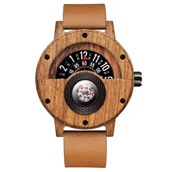 Reloj de madera creativo para hombre, cronógrafo de cuarzo con brújula giratoria única, esfera semicircular, hora Retro, Masculino