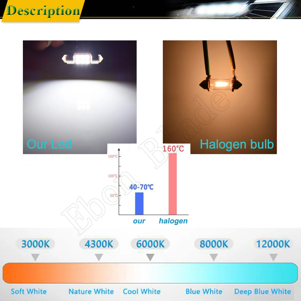 10Pcs 28mm 31mm C5W Car LED Light 3030 6SMD Interior Festoon Dome Map Reading Bulb Auto Door Trunk License Plate Lamp White 12V
