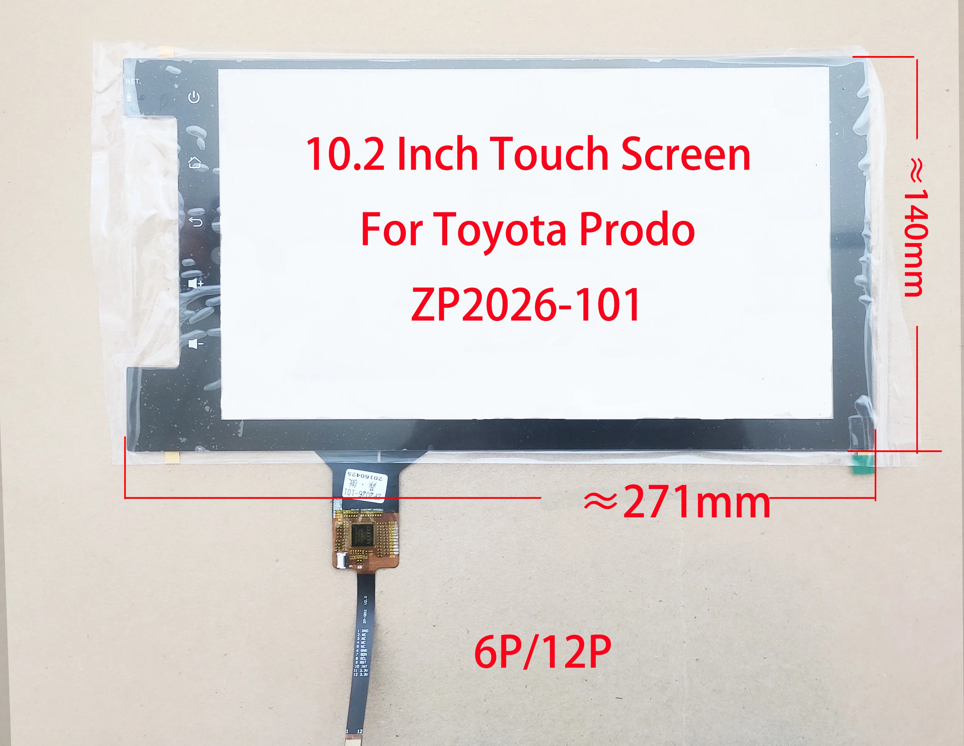 

10.2 Inch Touch Screen Digitizer Sensor Glass Panel For Radio TOYOTA PRADO LC150 Prodo 150 ZP2026-101 271*140mm 6Pin 12Pin