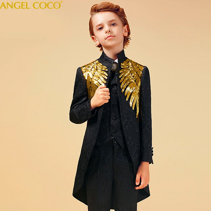 

Gold sequins Suit for Boy Luxury Boys Suits for Weddings Costume Enfant Garcon Mariage Boys Blazer Jogging Garcon Kids Suits