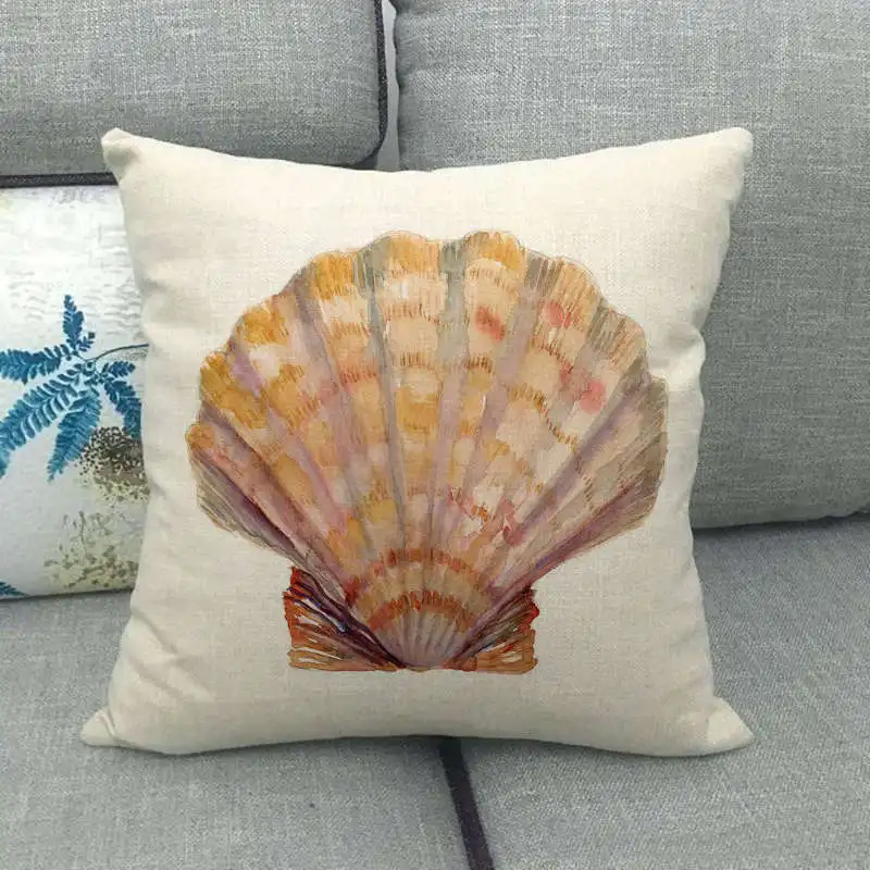 Shell Conch Pattern Cushion Covers 45X45cm Home Decor Sea Style Linen Throw Pillowcase Living Room Decoration Pillow Case