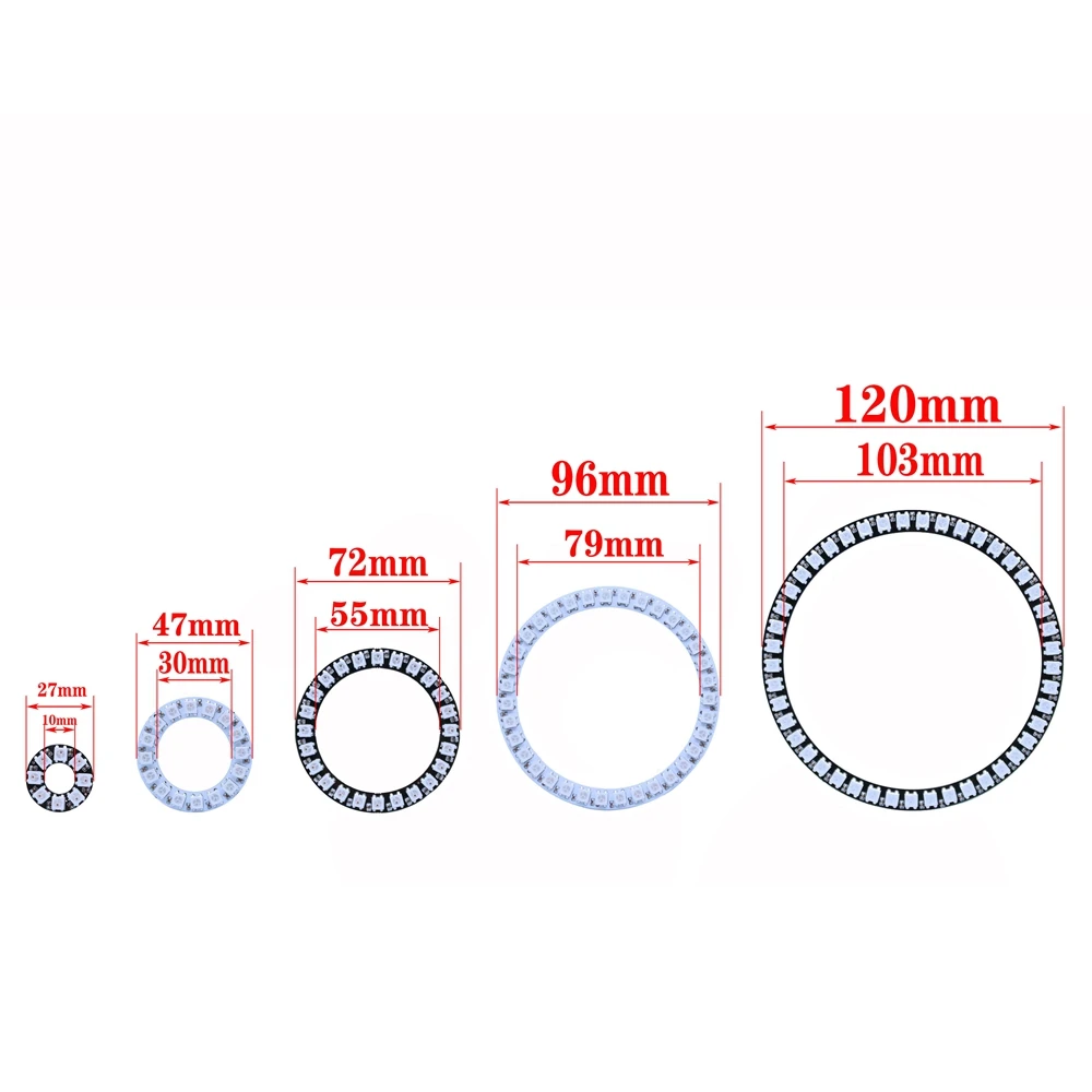 Anillo Led direccionable individual, luces redondas RGB 5050, blanco y negro, PCB 8, 16, 24, 35, 45 píxeles, 3 pines, Conexión macho y hembra, DC5V,