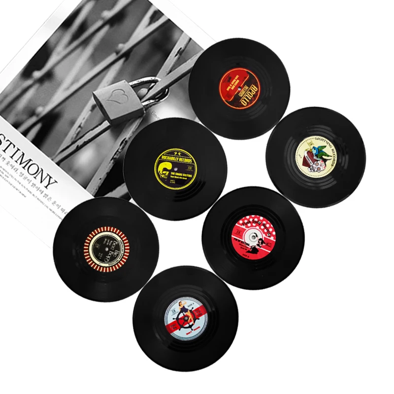 Posavasos de disco de vinilo Retro para bebidas, accesorios de cocina con caja de regalo, tapetes de taza de CD divertidos, 10 piezas