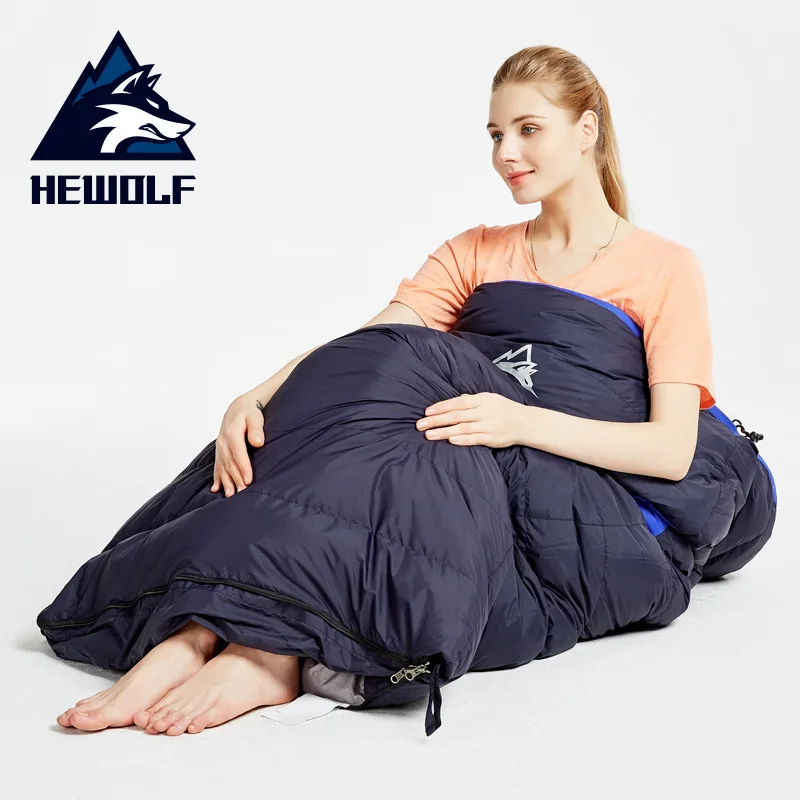 Hewolf Outdoor Sleeping Bag Widened Padded Ultralight Camp Spring and Autumn Envelope Winter Warm Indoor Feather Sleeping Bag