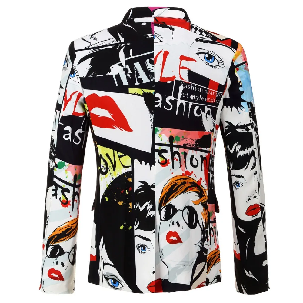 new white mens fashion print blazer design plus size hip hot casual male slim fit suit jacket singer costume colorful coat