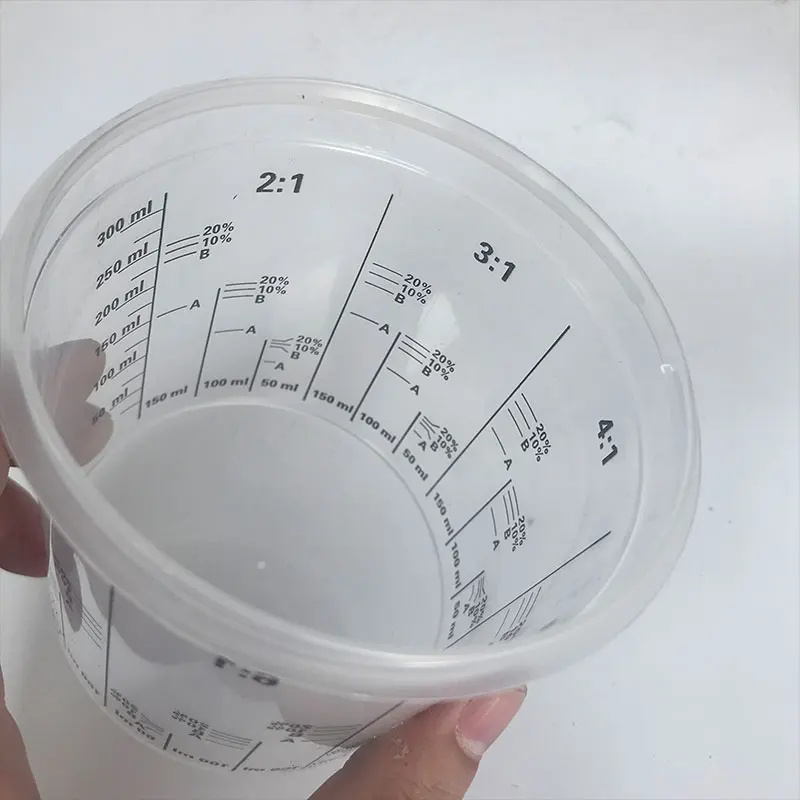 Bicchieri di miscelazione per vernice in plastica trasparente graduata monouso da 5 pezzi rapporti di miscelazione calibrati misurini per strumenti in resina di vernice
