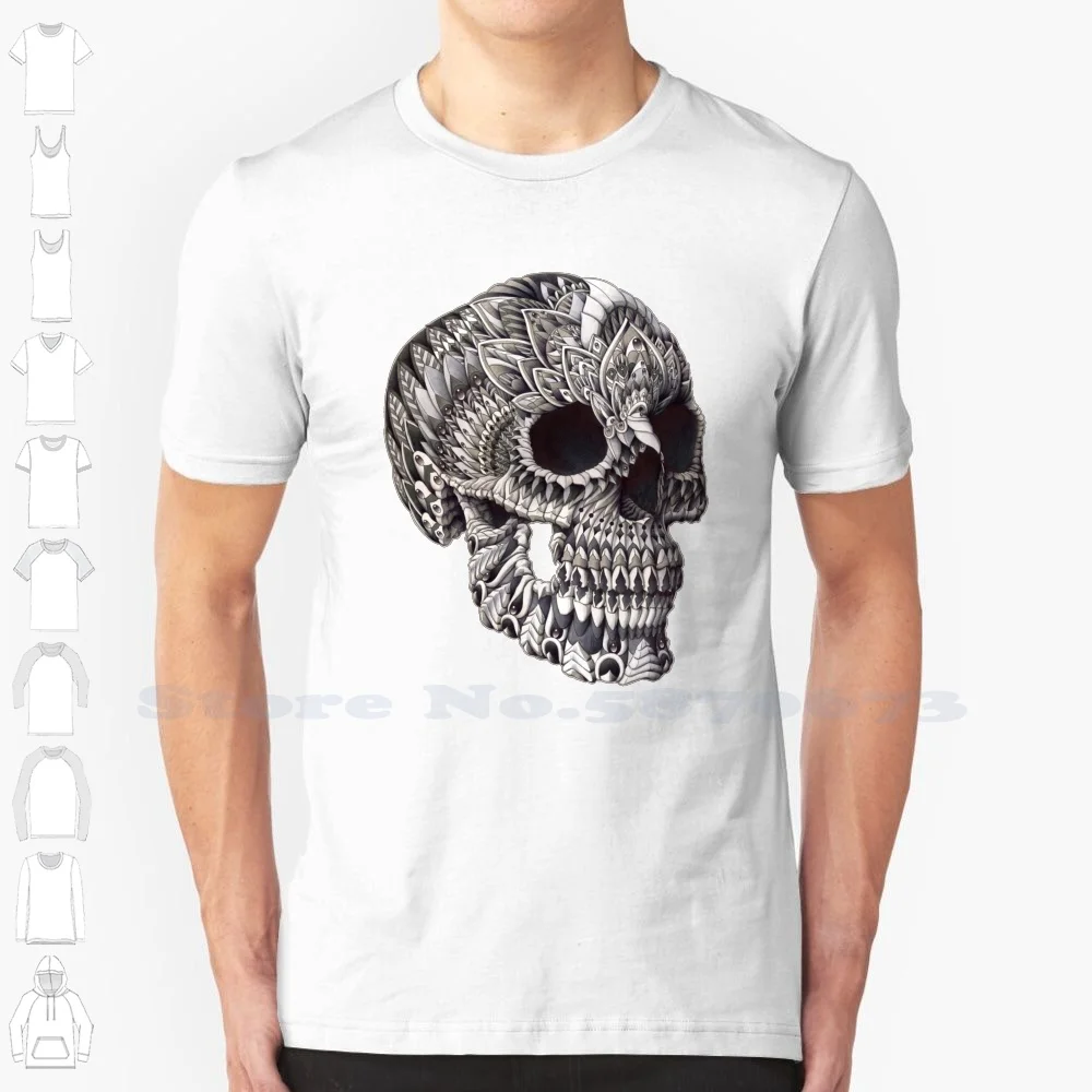 Ornate Skull 100% Cotton T-Shirt Skull Head Bone Human Death Poison Warning Pirate Dead Of The Day Sugar Pattern Ornate