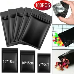 100pcs Heat Seal Zip Lock Package Bags Aluminum Foil Mylar Tear Notch Matte Black Stand Up Storage Bag Wholesale