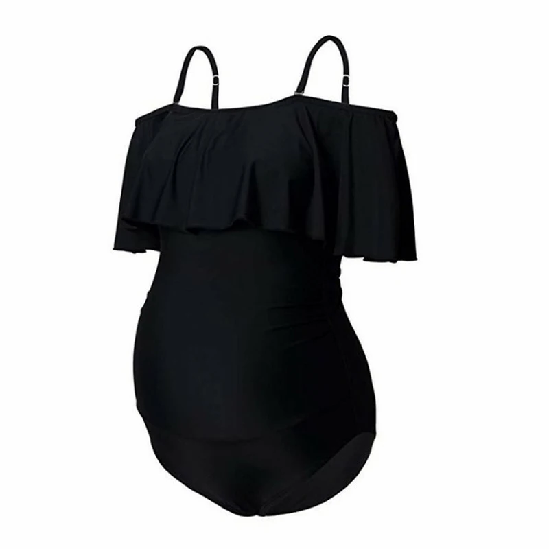 Maternity Swimwear Summer Solid Flounce Bikinis Off Shoulder One Piece Halter Large Size Swimsuit Pregnant Beachwear Woman Bodys