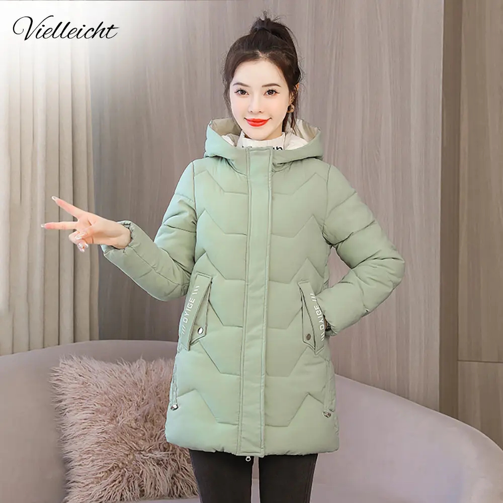 Vielleicher-Chaqueta larga de algodón con capucha para mujer, Abrigo acolchado de alta calidad, prendas de vestir básicas cálidas, Parkas, ropa de