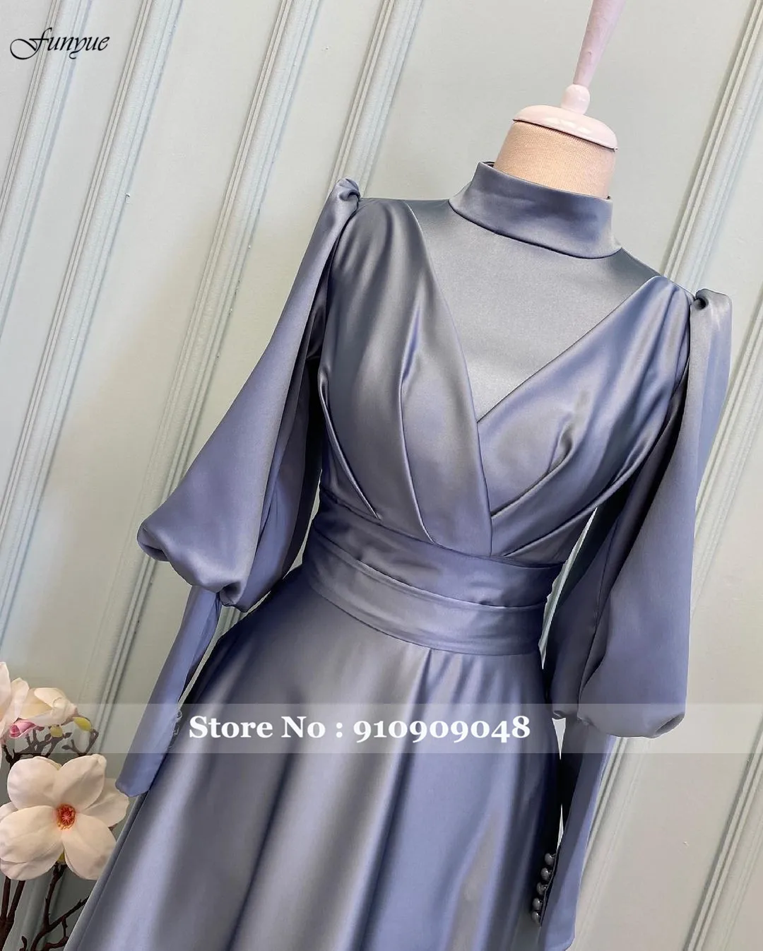 Elegant A-Line Satin Hijab Evening Gowns Long Sleeve Muslim Formal Prom Dresses Simple Abiye Gece Elbisesi Abendkleider 2024