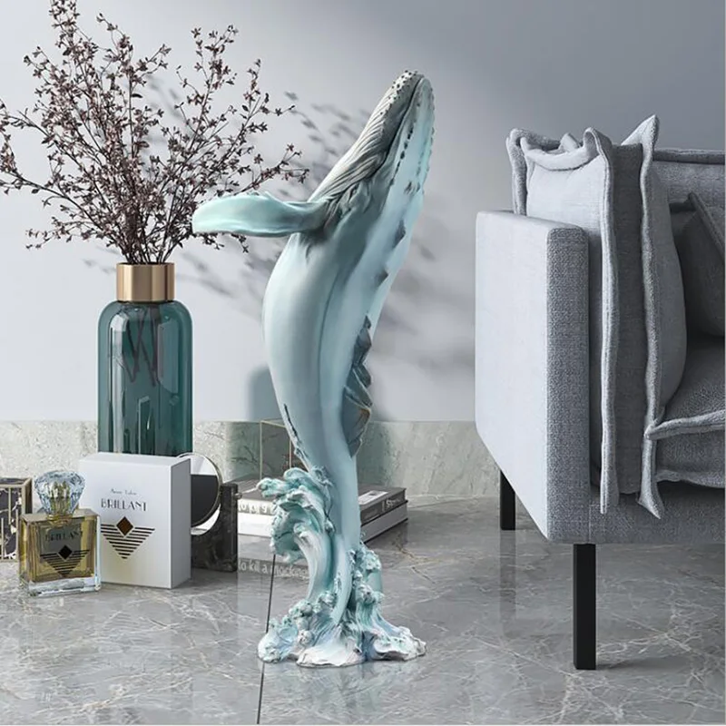 Luxury Floor Whale Ornaments for Living Room, Figurines Office Accessories, Home Decor, Sculpture Decoration, Holiday Gift