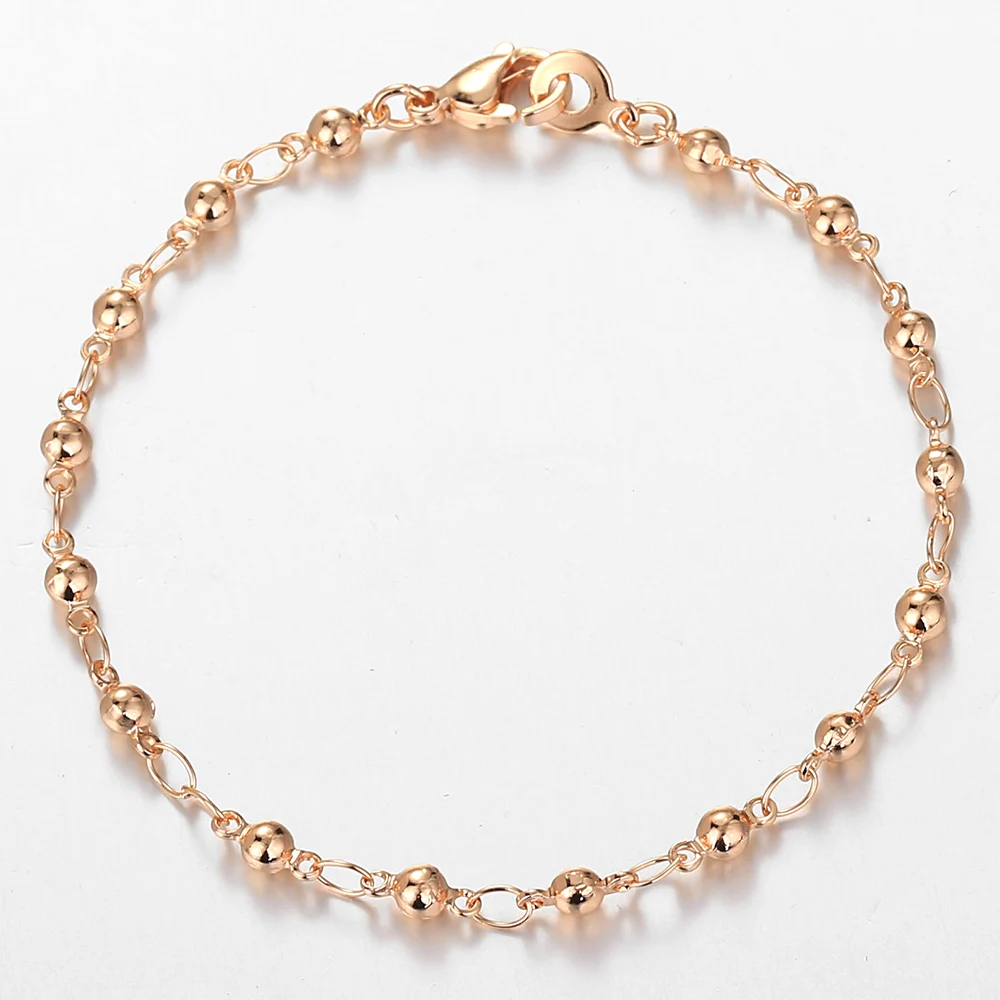 4mm 585 Rose Gold Color Bead Chain Bracelet for Women Girls Lobster Clasp Wedding Jewelry 20cm 2020 New CB55