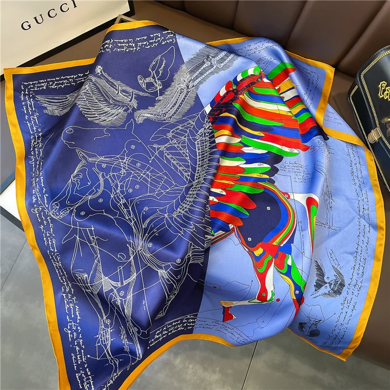 100% Natural Silk Square Scarf Women plaid Print Small Bandana Hair Headscarf Summer Ladies Pure Real Silk Scarves Shawls Wraps