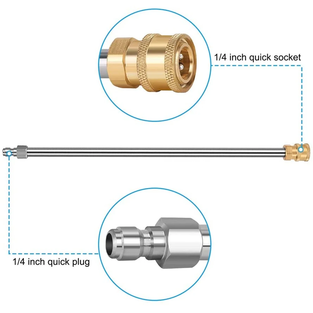 Pressure Washer Metal Wand Tips Water Spray Lance Spear Quick Jet Tips 1/4  Quick-Connect Electric Washer Nozzle Extension Rod