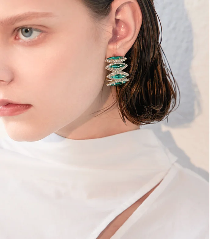 trend 925 Silver Needle Ring Artificial Gemstone unusual Hoop Earrings for women Fashion Jewelry