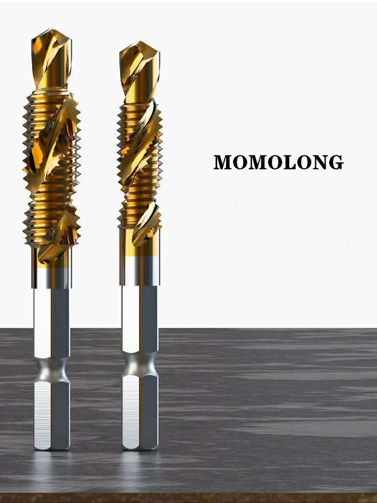 M3 M4 M5 M6 M8 M10 Tap Drill Bits 1/4 Hex Shank Machine Hand Taps Titanium Coated HSS Drilling Tap Bits Thread Screw Tools