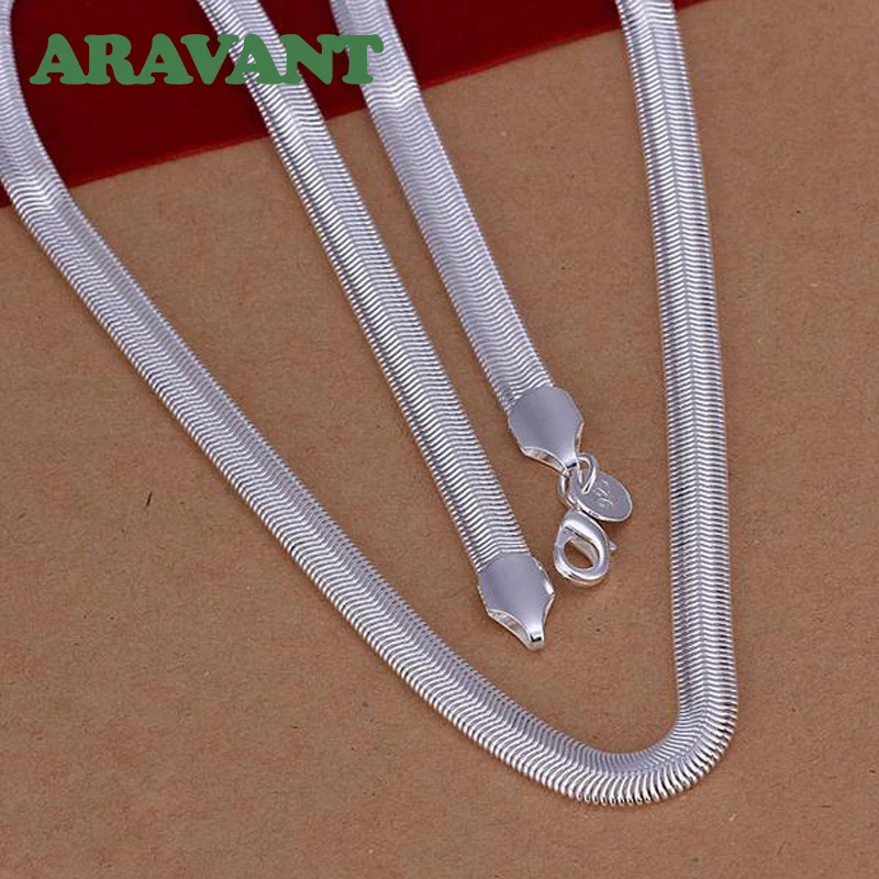 925 Silver 6MM Flat Snake Chain Necklace Bracelet Set For Women Men Fashion Jewelry