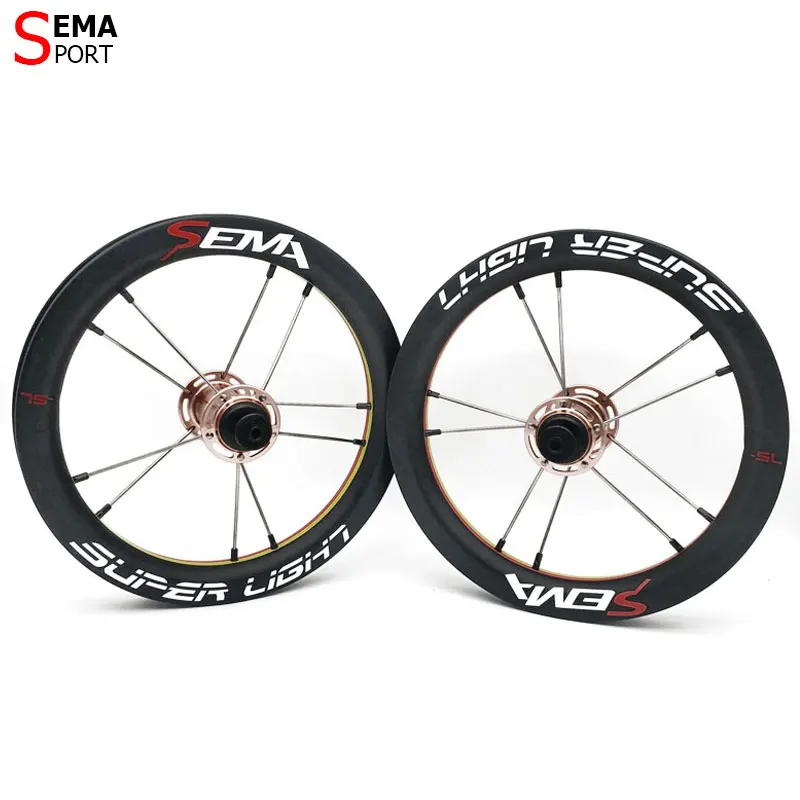 Carbon wheel SEMA SL170 carbon wheelset 12inch super light wheels with SKF ceramic bearing for Kids balance bike titanium spokes