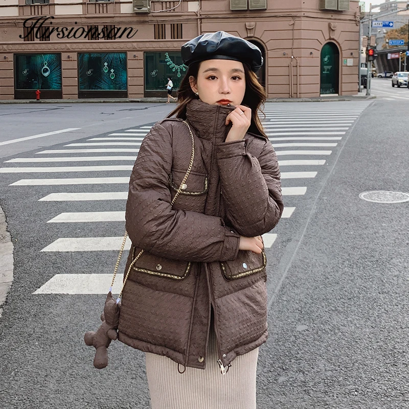 Hirsionsan Elegant Winter Women Padded Parkas 2023 New Korean Quilted Cotton Liner Thick Bubble Coat Trendy Sashes Outerwear