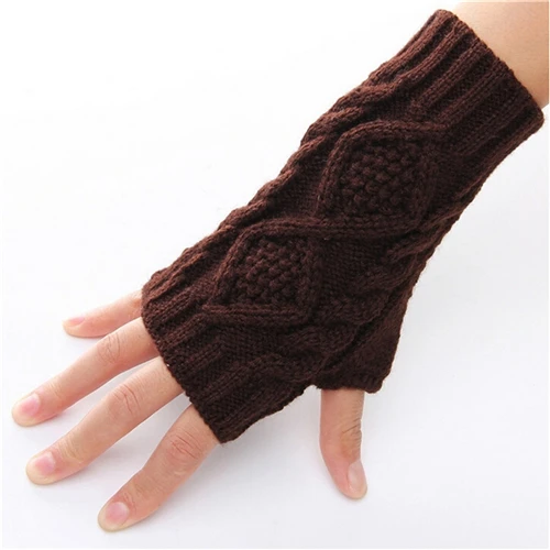 Women Combing Fine Wool Cable Fingerless Gloves Thick Soft Knitted Woolen Arm Warmers Thumb-hole Arm Sleeve Autumn Winter