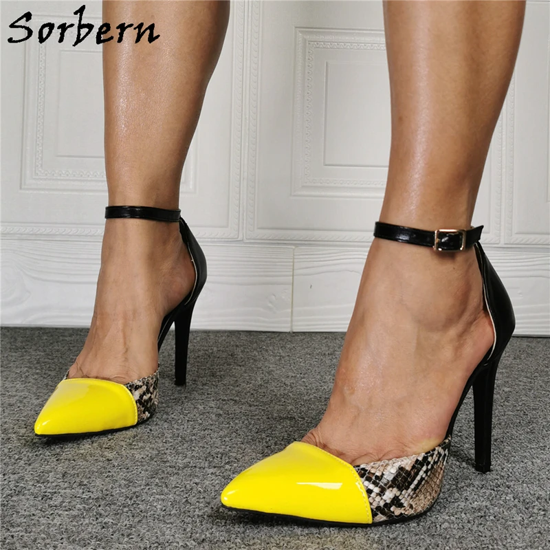 

Sorbern Yellow Toe Ankle Strap Pump Women Shoe High Heel Pointed Toe Ladies Heels Women 2020 New Fashion Size 5-15