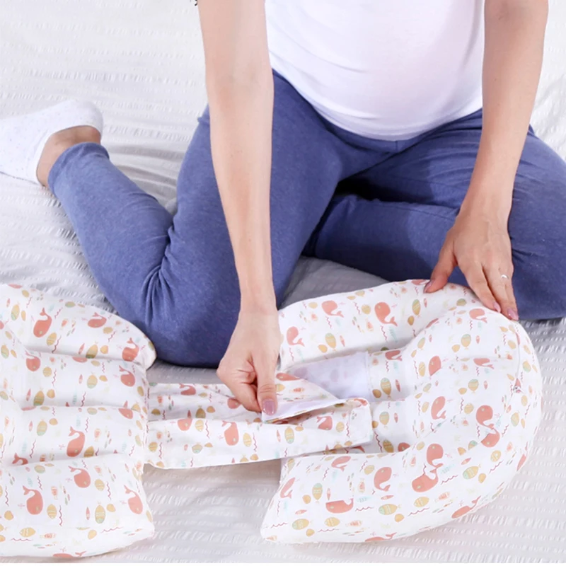 Almohada de maternidad de cintura de algodón para mujeres embarazadas, almohada de embarazo, almohadas de cuerpo completo en U para dormir, cojín de