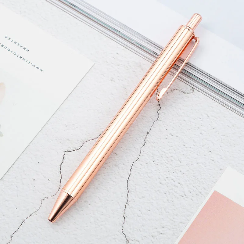 Metal Push Ballpoint Pen Simple Rose Gold Pen Hotel Advertising Personalized Gift Office School Student Pens Wholesale