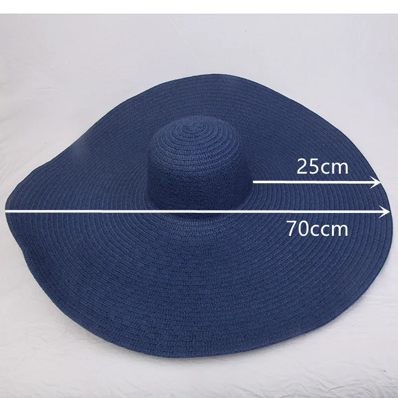 Foldable Giant Women Oversized Hat 70cm Diameter Huge Brim Floppy Summer Sun Beach Straw Hats A601