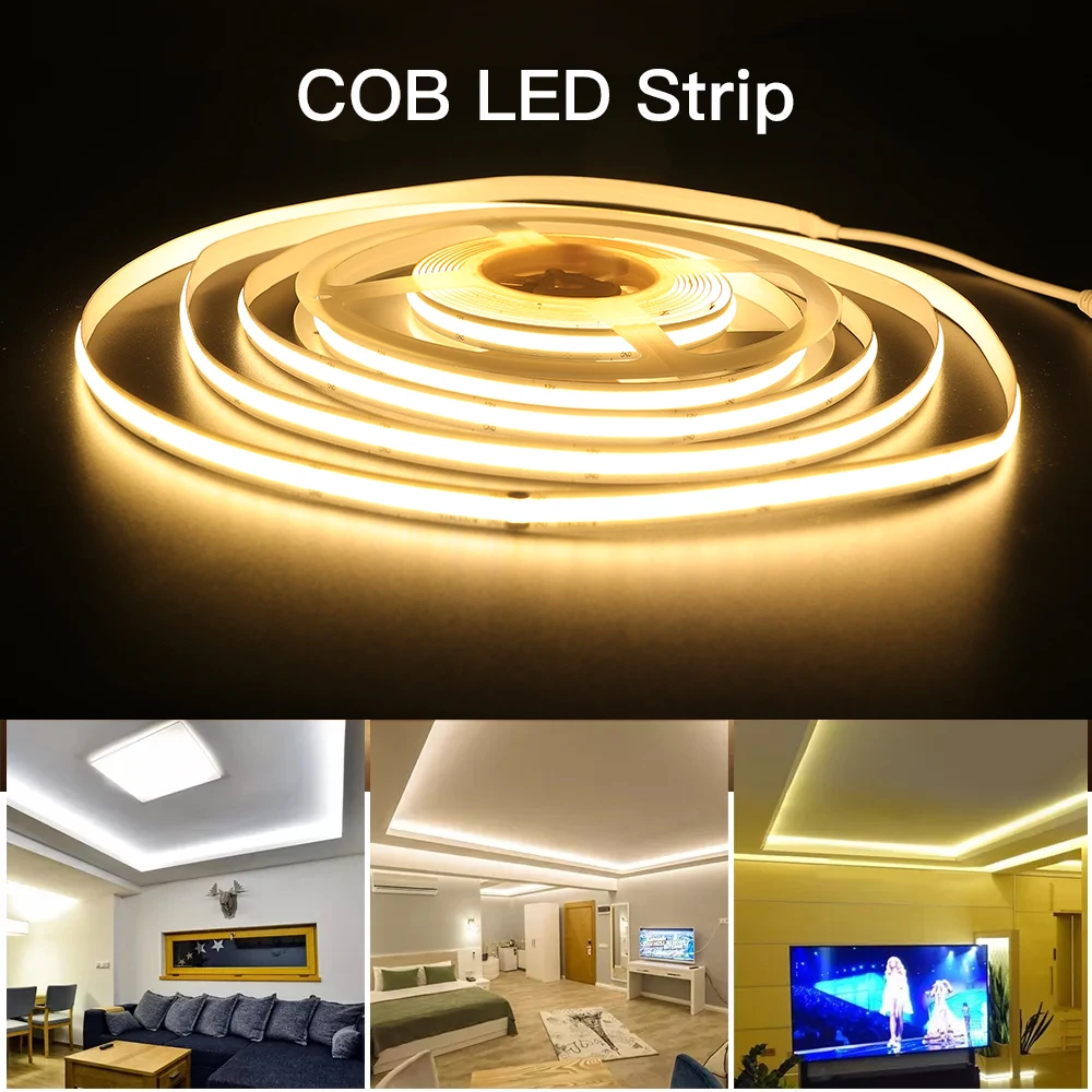 COB LED Strip 12V 24V High Density Flexible LED Light Bar 3000K 4000K 6000K RA90 FOB Linear LED Tape for Kitchen Room Decor