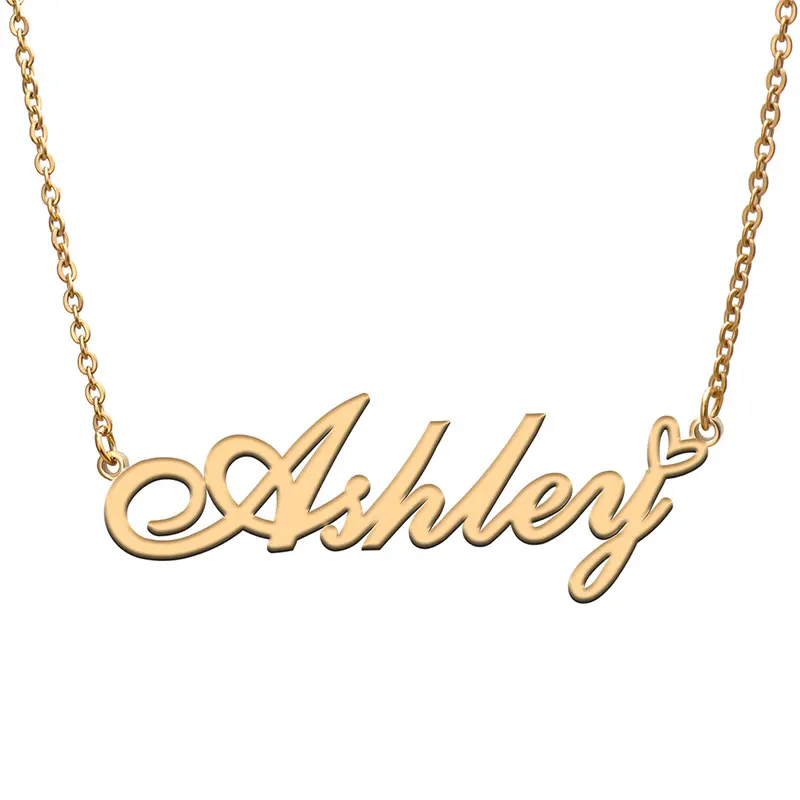 Ashley with Love Heart Name Necklace for Women Stainless Steel Jewelry Nameplate Pendant Femme Mother Child Girls Gift