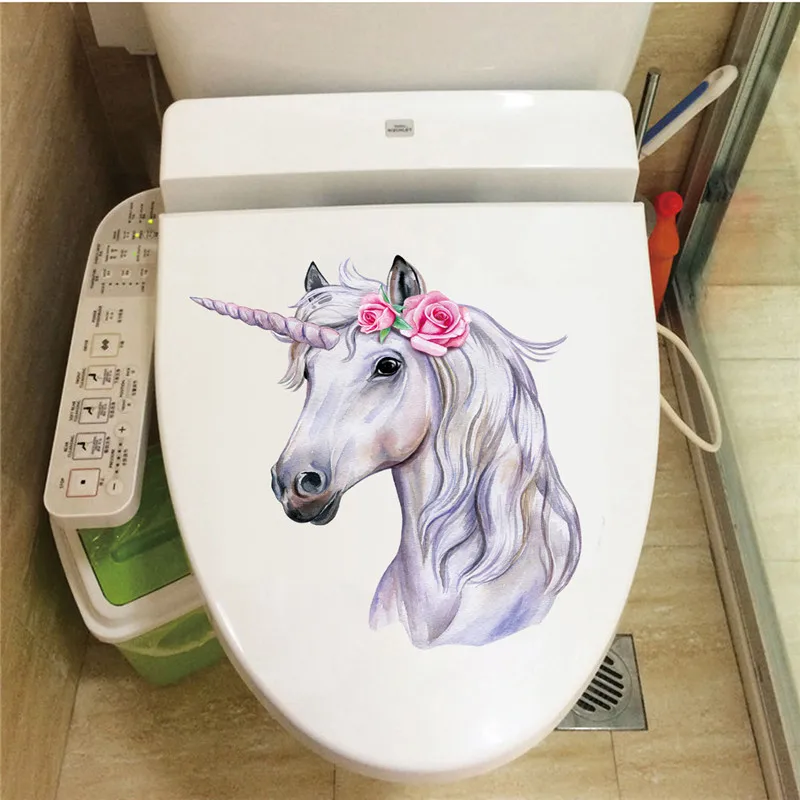 1PC Beautiful Unicorn Wall Sticker For Kitchen Refrigerator Door Decal For Living Room Bedroom Bathroom Toilet stickers 30*30cm