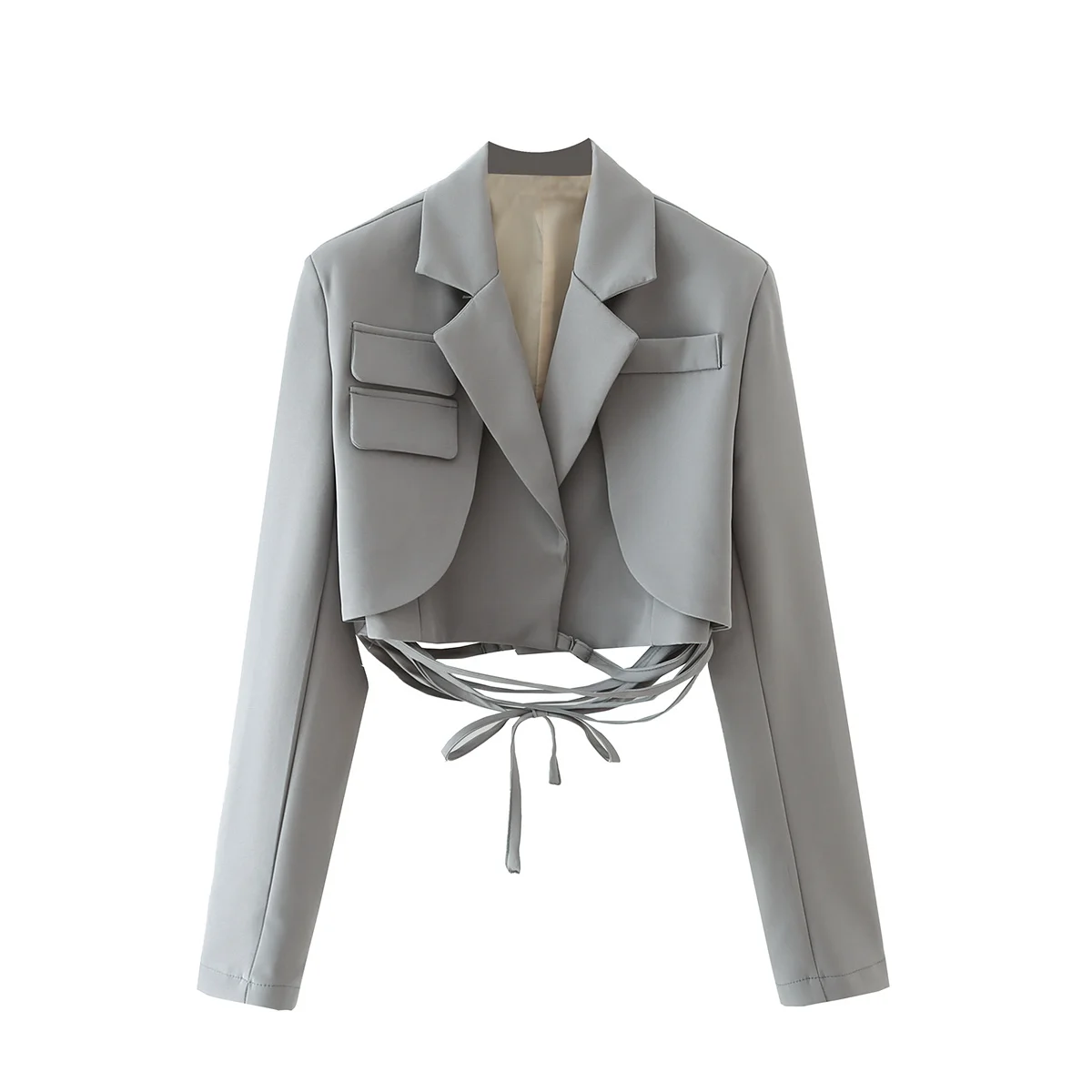 KEYANKETIAN Retro blazer autunnale a maniche lunghe grigio scuro gilet chic da donna moda donna blazer corto con lacci Mujer