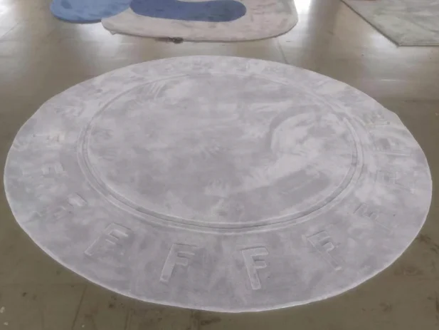 High Quality  Round Fashion Acrylic Double FF  Grey Carpet Rug, 3D Prominent FF  living room Carpet