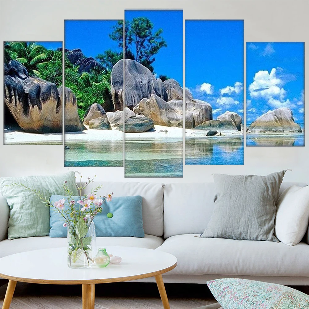 5 Pieces Wall Art Canvas Painting Landscape Poster Beach Desert Island Modern Living Room Home Decoration Modular Pictures