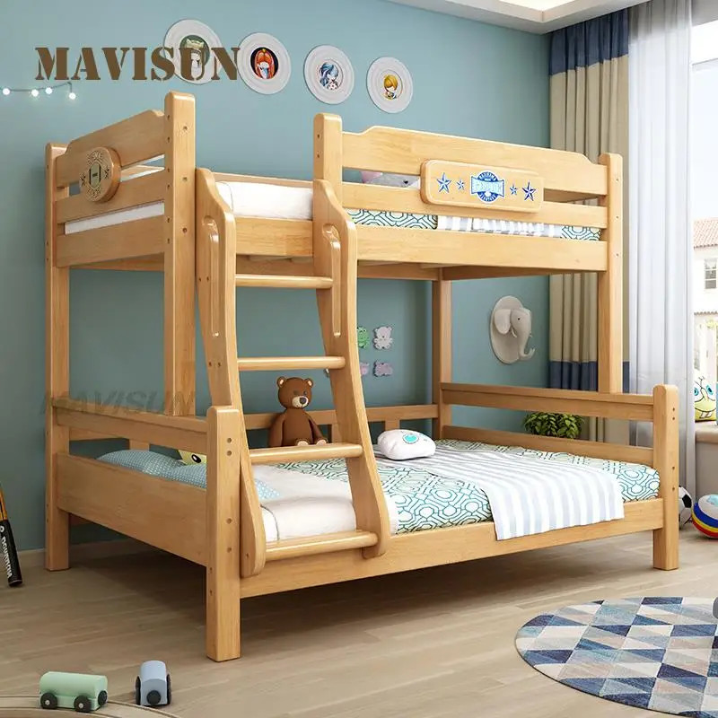 Sederhana Modern Anak Tinggi dan Rendah Tempat Tidur untuk Anak Laki-laki dan Perempuan dengan Kayu Padat 1.2 Meter Kecil Apartemen Kamar Tidur Penyimpanan Furnitur