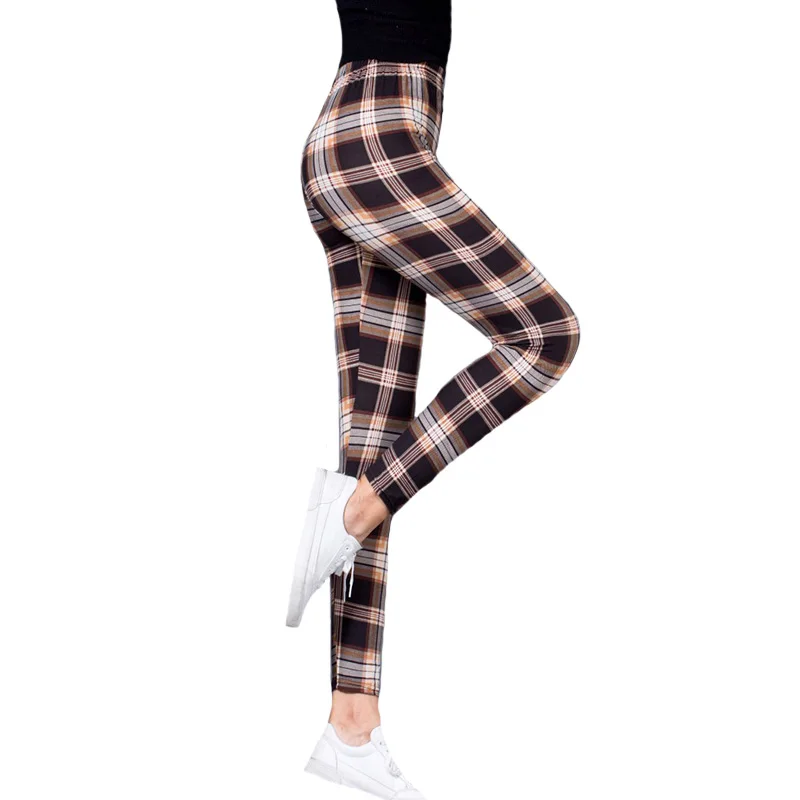 Women Grid Print Plaid Leggings Female Fitness Leggins Lady Slim Pencil Pants Push Up High Elastic Waist Sexy Trousers Red Black