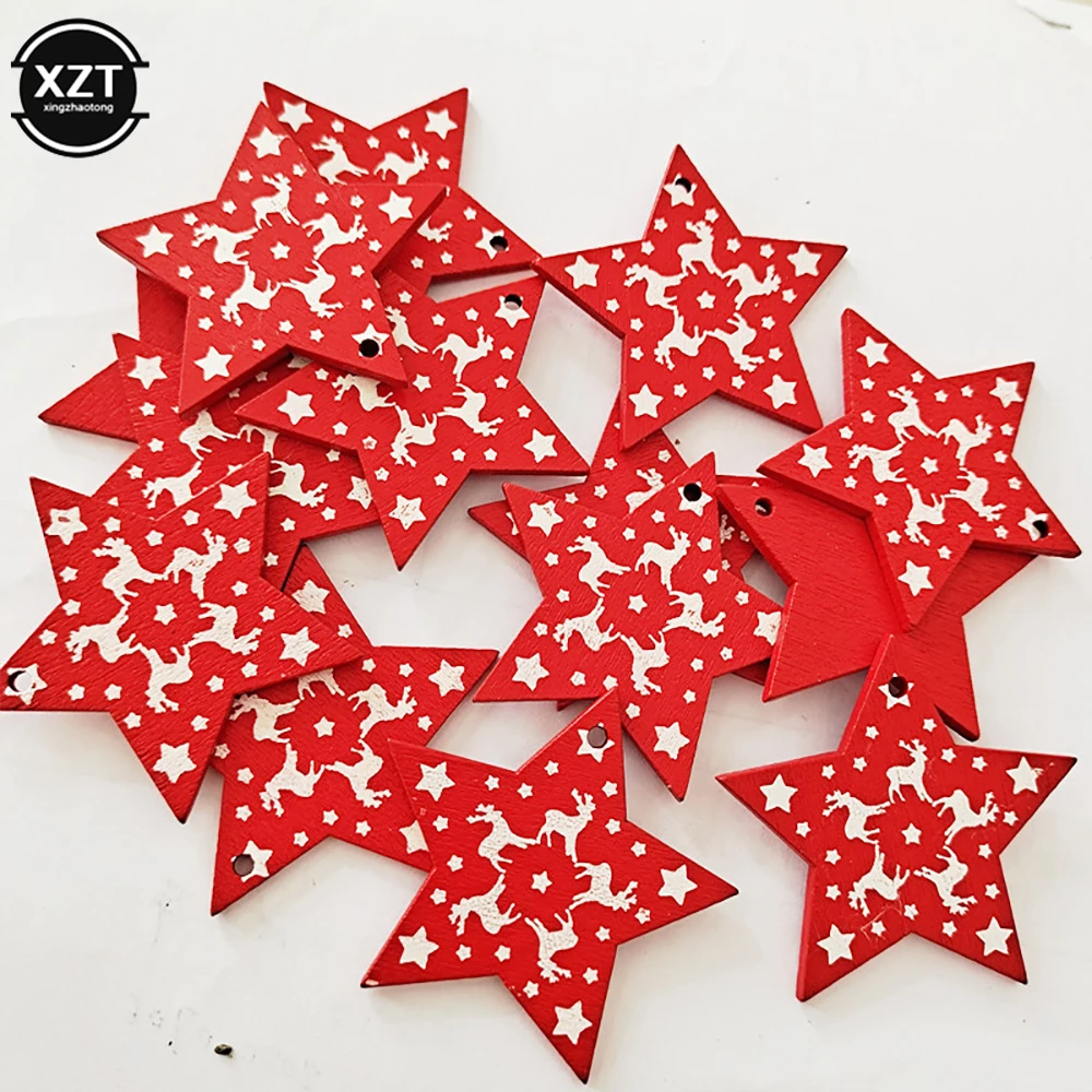 10PCs Wooden Christmas Ornaments Kids Toys For Chirstmas Tree Hanging Pendants Xmas Decoration For Home Party New Year Noel Tool