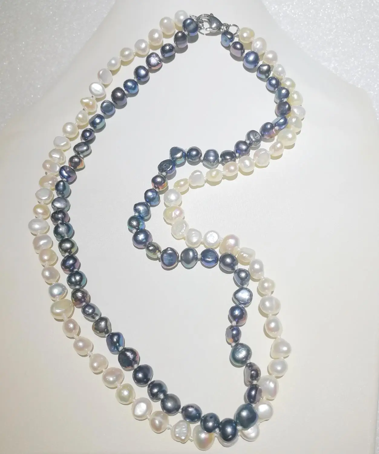 

6x7mm baroque pearl necklace 2 rows white black colors real Natural freshwater pearl Women Jewelry 35cm-43cm 15-17''