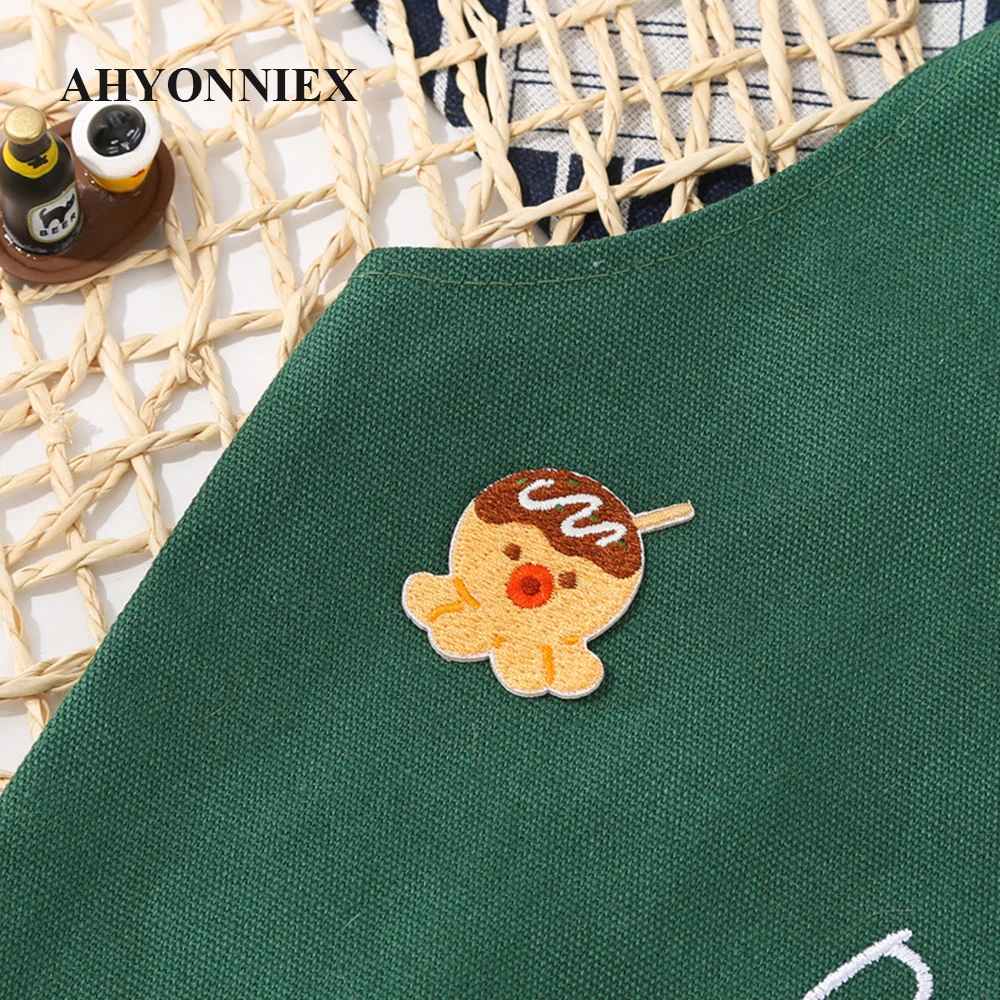 AHYONNIEX 1 PC Embroidered Catoon Tako Yaki Patches Clothes Bags DIY Applique Embroidery Dog Iron On Patch for Clothes