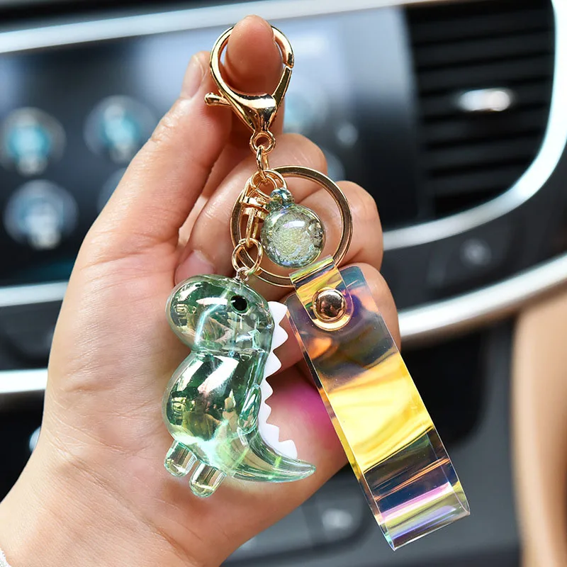 Creative Acrylic Transparent Dinosaur Doll Keychain for Women Cute Animal Charm Key Chains Cartoon Bag Pendant Car Keyring Gifts