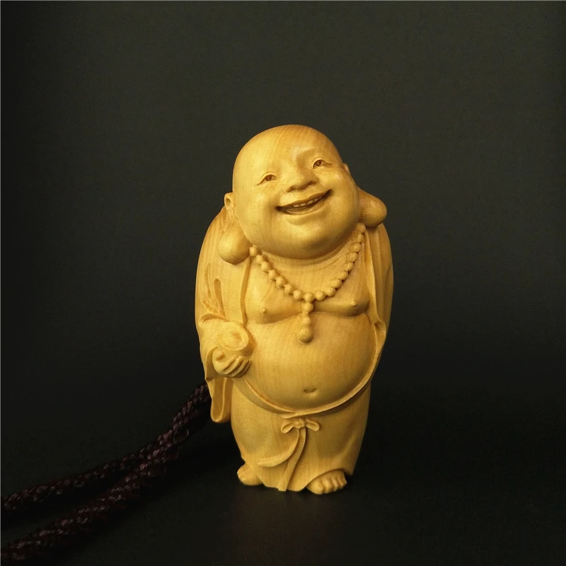 

Boxwood carving Maitreya smile Buddha's hand pendant Decoration stationery handicrafts play home decoration