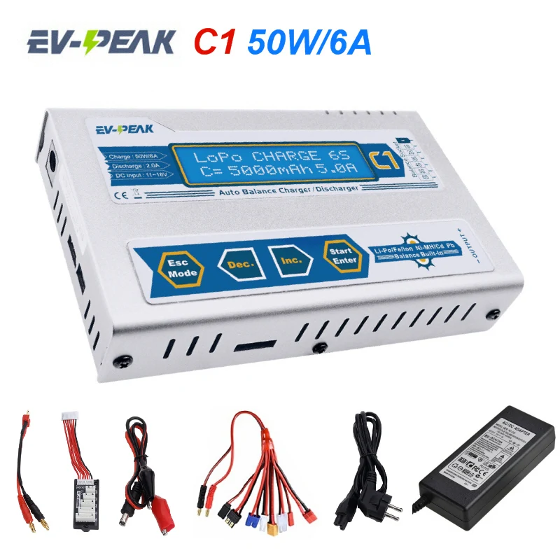 

EV-PEAK C1 50W 6A 1-6S Balance Charger With JST_XH Adapter Board For LiPo LiFe NiMH NiCd Battery